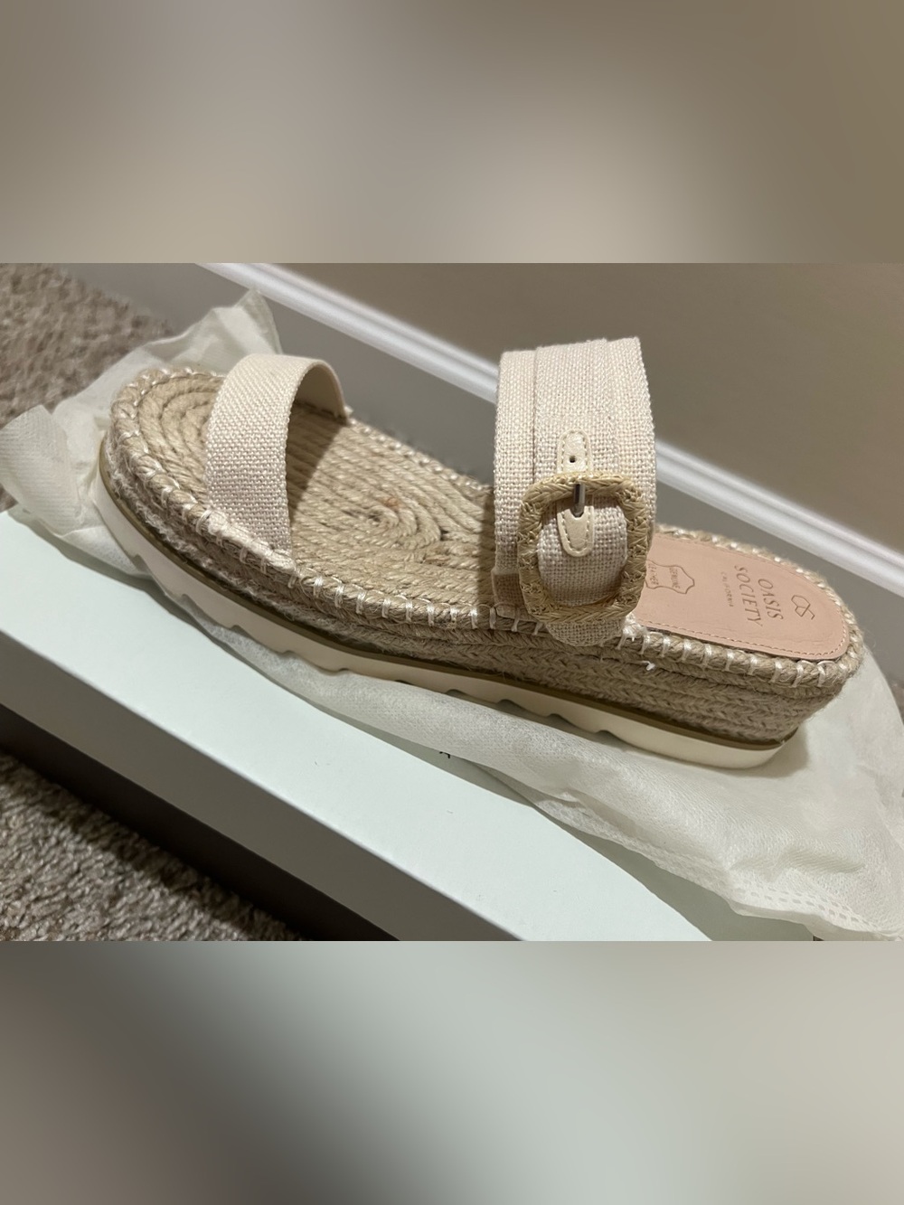 Neutral Beige Platform Espadrille Sandals with Buckle Strap - Picture 3 of 5